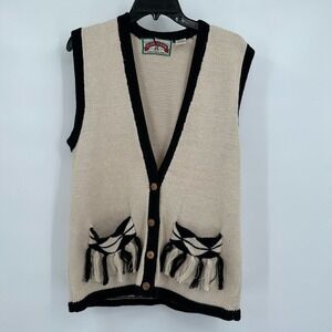 Pine Cove Womens Vintage Western Knit Vest Size M Fringe Pockets Rustic Artsy
